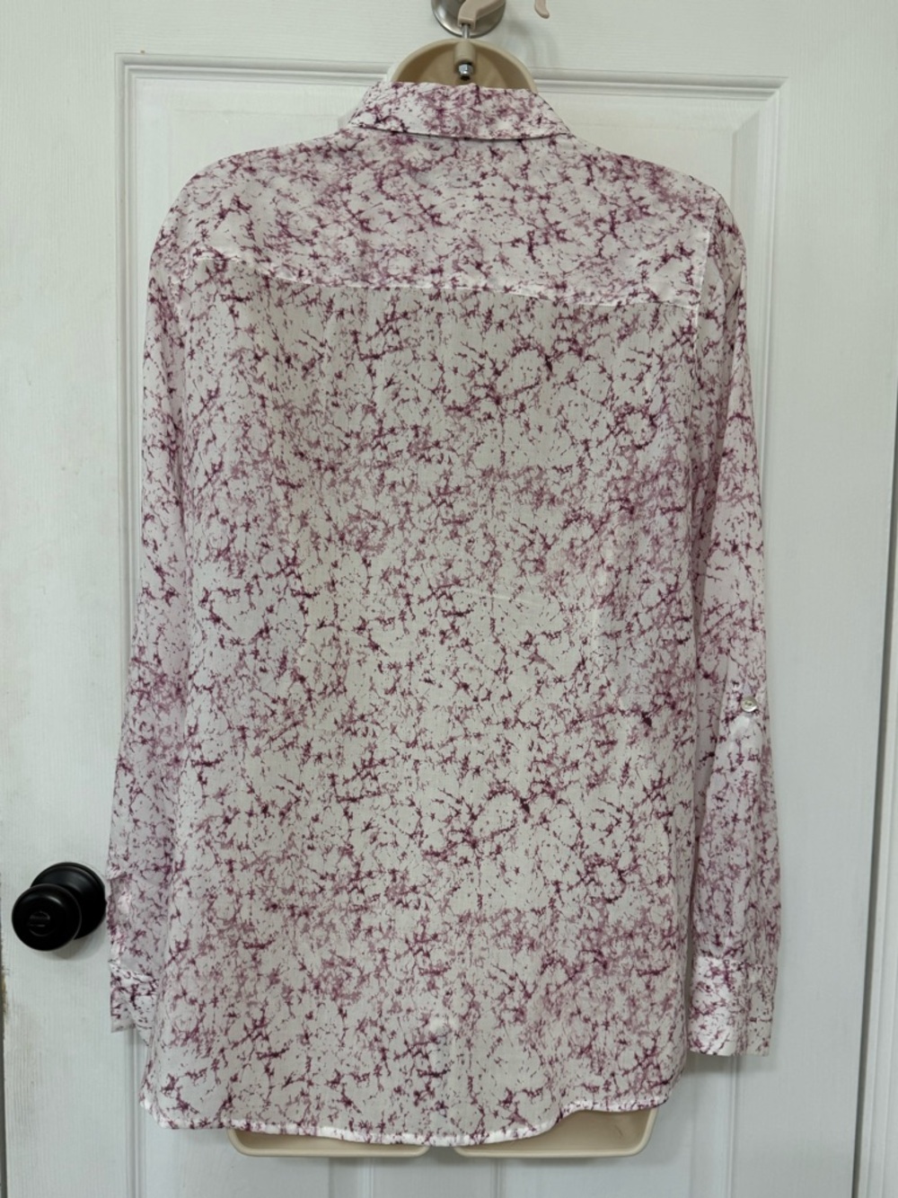 Foxcroft Lyocell Button Front Blouse Pink Marble Print Size 8 - Picture 3 of 14